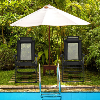 Gymax 2PC Folding Chairs Adjustable Reclining Chairs with Headrest Patio Garden Black
