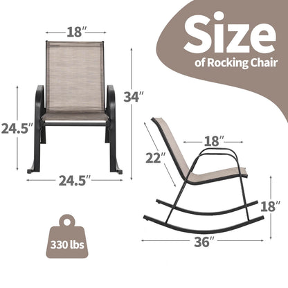 Costway 2 PCS Patio Rocking Chair Heavy-Duty Metal Rocker Outdoor Anti-Slip Brown