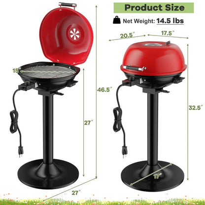 Aimee Lii 1600W Portable Electric BBQ Grill with Removable Non-Stick Rack, BBQ Grill for Outdoor Cooking Kitchen, Garden and Patio Backyard Barbecue-Black & Red