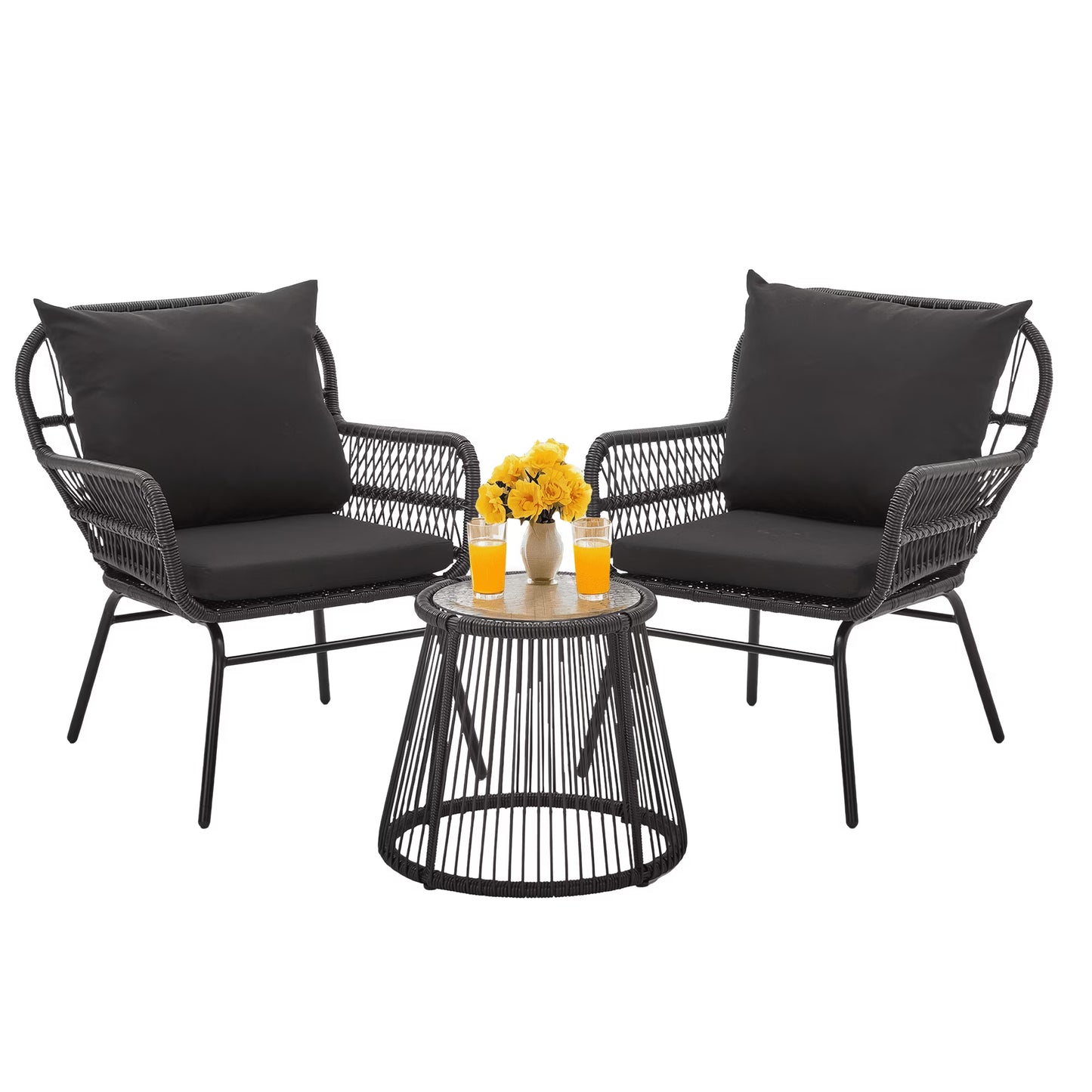 Bezseller 3-Piece Outdoor Wicker Furniture Set, Patio Conversation Set, Gray