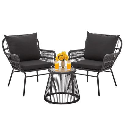 Bezseller 3-Piece Outdoor Wicker Furniture Set, Patio Conversation Set, Gray