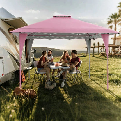 Spaco 13 X 13 FT Pop up Canopy Tent, Canopy with Portable Carrying Bag 8 Stakes and 4 Wind Ropes for Patio, Garden, Backyard, Pink