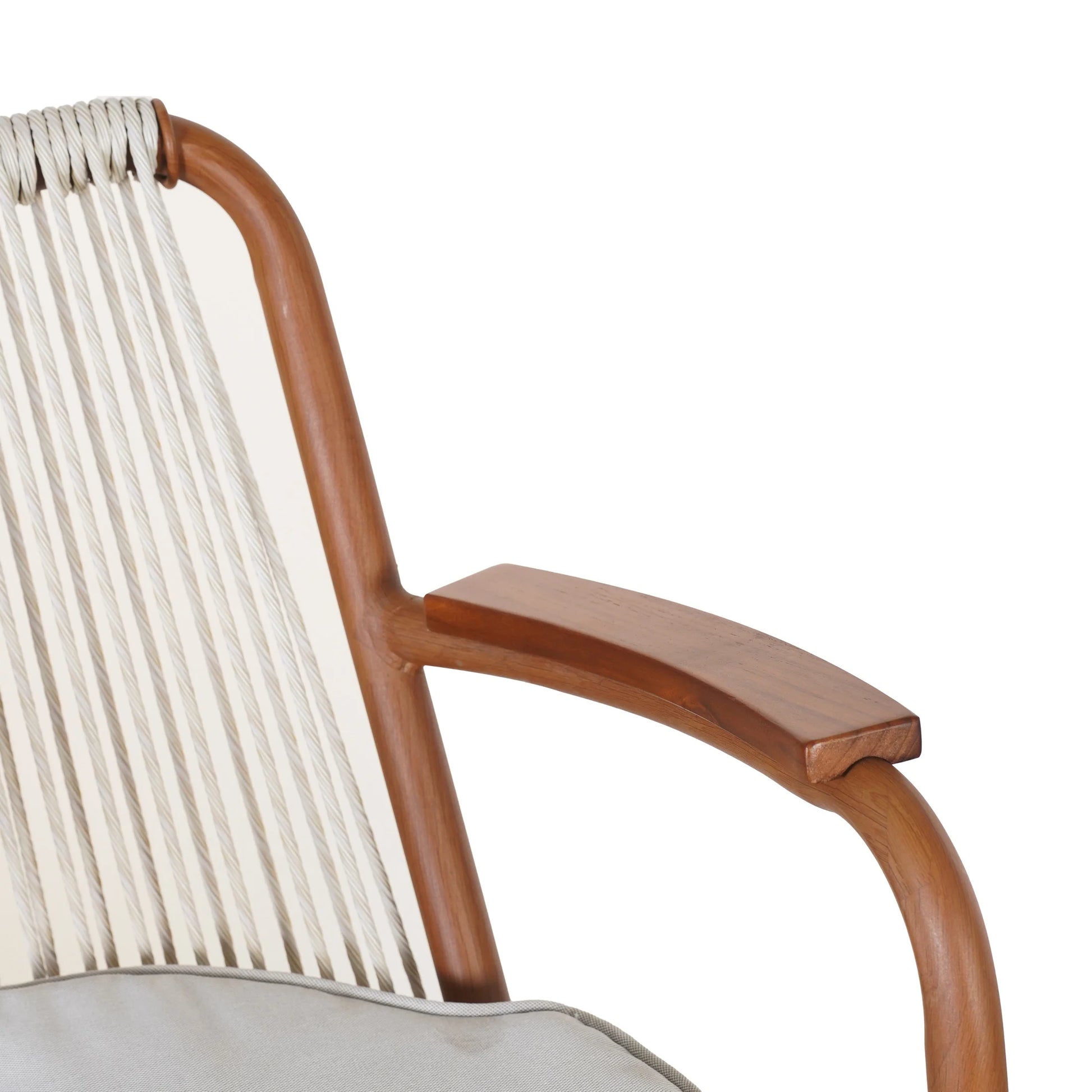 Lyric Modern 29" Outdoor Patio Bar Stools, Bar Chairs with Wood Grain Finish Frame with Hand-Woven PE Rattan Rope, Removable Cushions, Teak+Beige, Set of 2