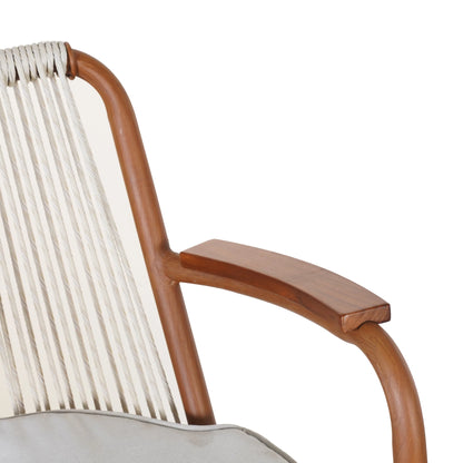 Lyric Modern 29" Outdoor Patio Bar Stools, Bar Chairs with Wood Grain Finish Frame with Hand-Woven PE Rattan Rope, Removable Cushions, Teak+Beige, Set of 2