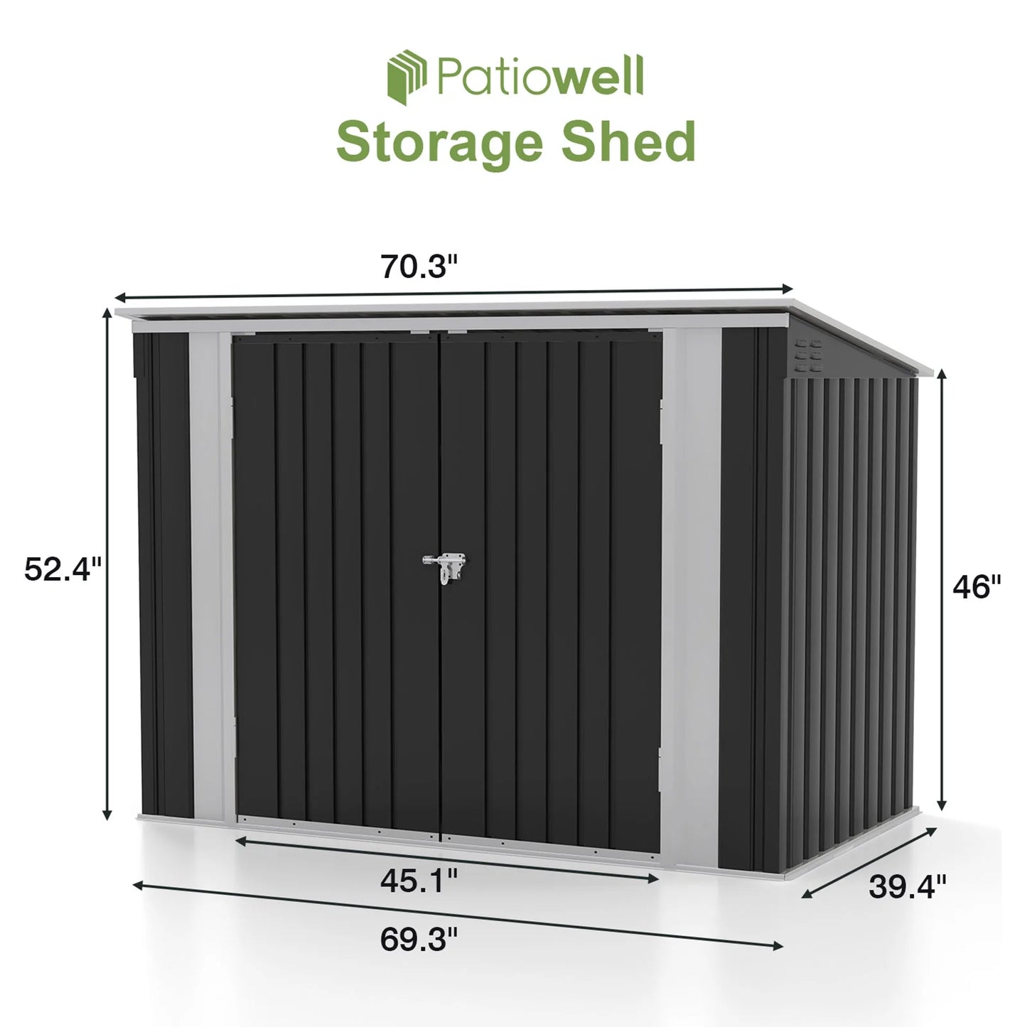 Patiowell 6' x 3' Horizontal Metal Shed, Outdoor Storage Black Trash Shed with Double Lockable Doors, Easy Lift Hinges and Sloping Roof