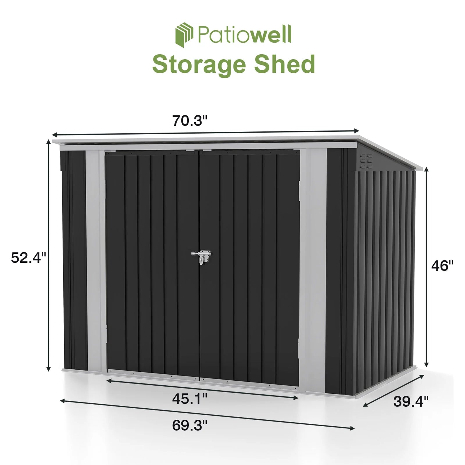 Patiowell 6' x 3' Horizontal Metal Shed, Outdoor Storage Black Trash Shed with Double Lockable Doors, Easy Lift Hinges and Sloping Roof