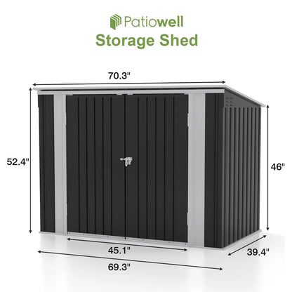 Patiowell 6' x 3' Horizontal Metal Shed, Outdoor Storage Black Trash Shed with Double Lockable Doors, Easy Lift Hinges and Sloping Roof
