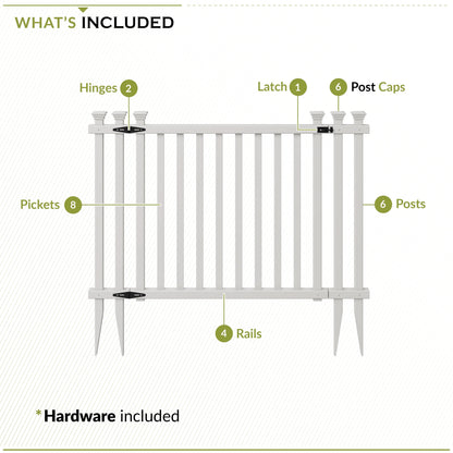36in H x 51in W (1 Gate) No Dig Zippity Baskenridge Gate Kit, White Vinyl Picket Fence Gate Kit for Baskenridge Fence Panels, Gate for Backyard, Patio, Outdoor, & Garden Fence, ZP19038