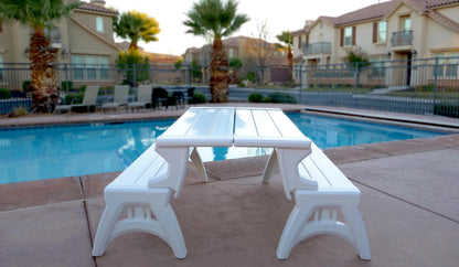 Convert a Bench 60" Outdoor/Vinyl Patio Bench Picnic Table, White, Generation II