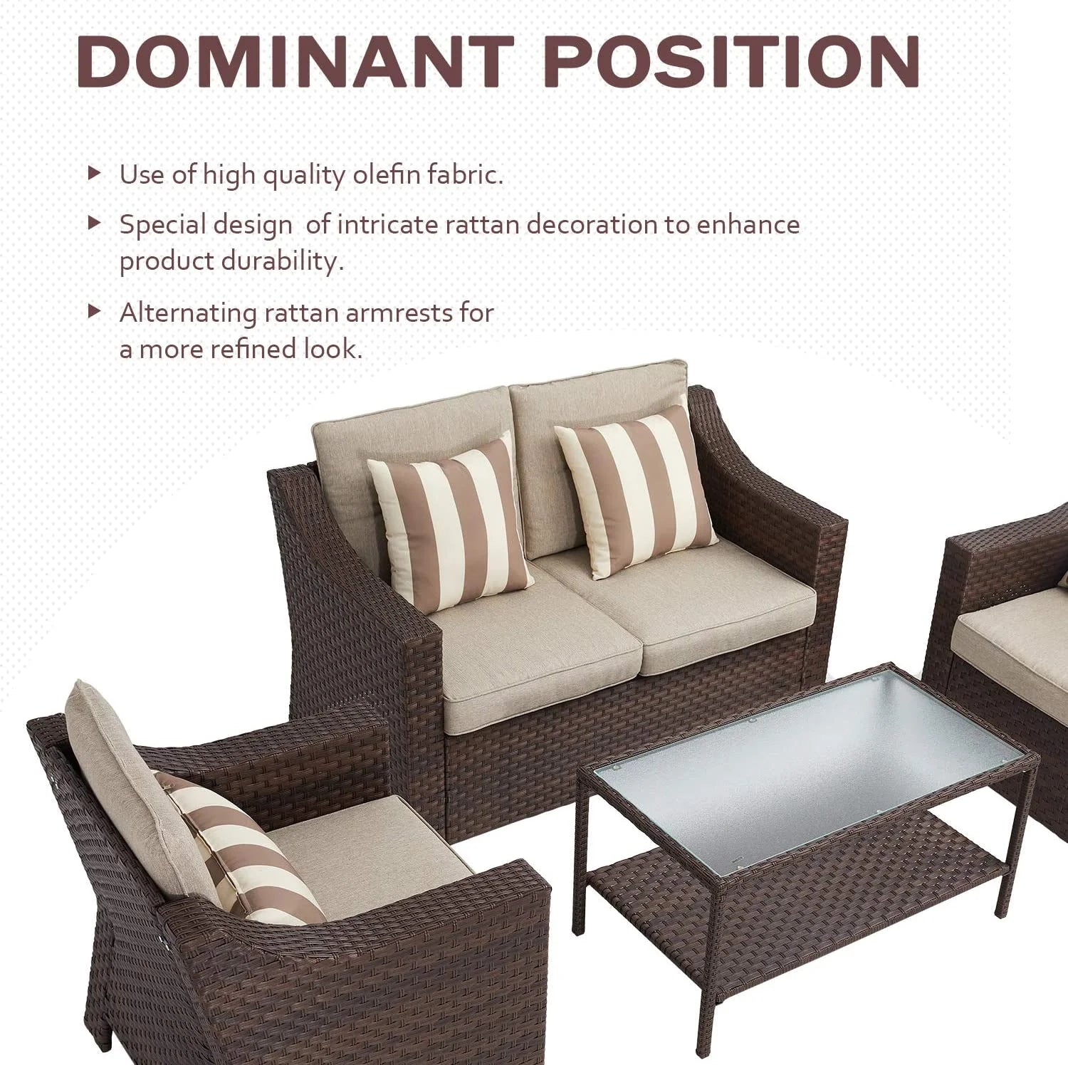 SUNCROWN 4 Piece Outdoor Patio Sectional Set ,Rattan Wicker Furniture Conversation Set (Brown)
