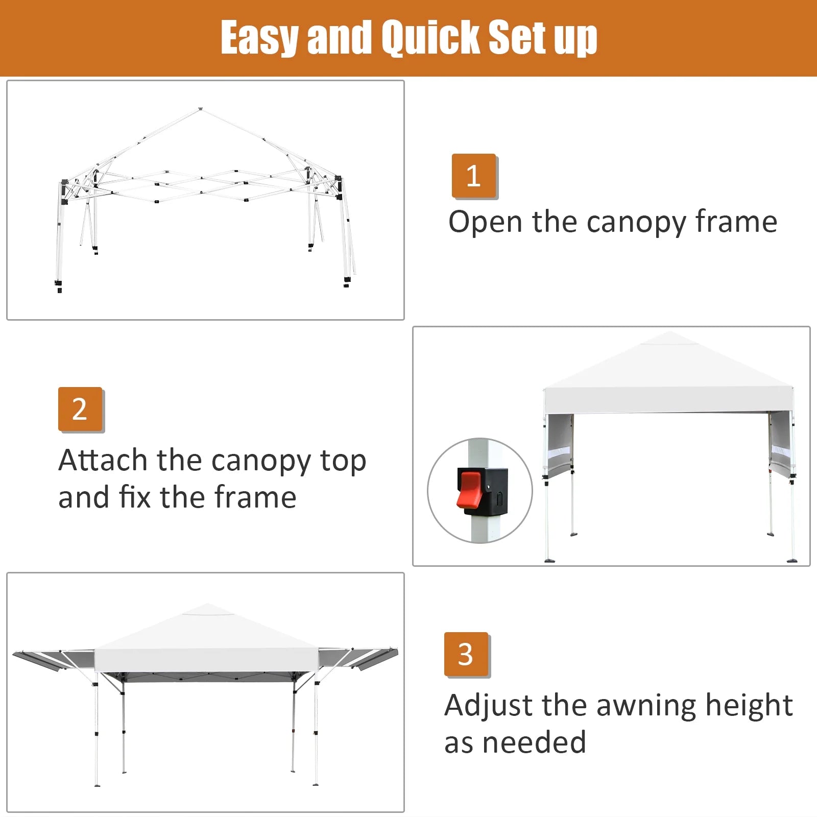Patiojoy 10x17ft Pop up Canopy 3 Height Adjustment Folding Tent with Roller Bag White
