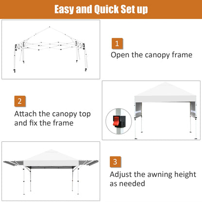Patiojoy 10x17ft Pop up Canopy 3 Height Adjustment Folding Tent with Roller Bag White