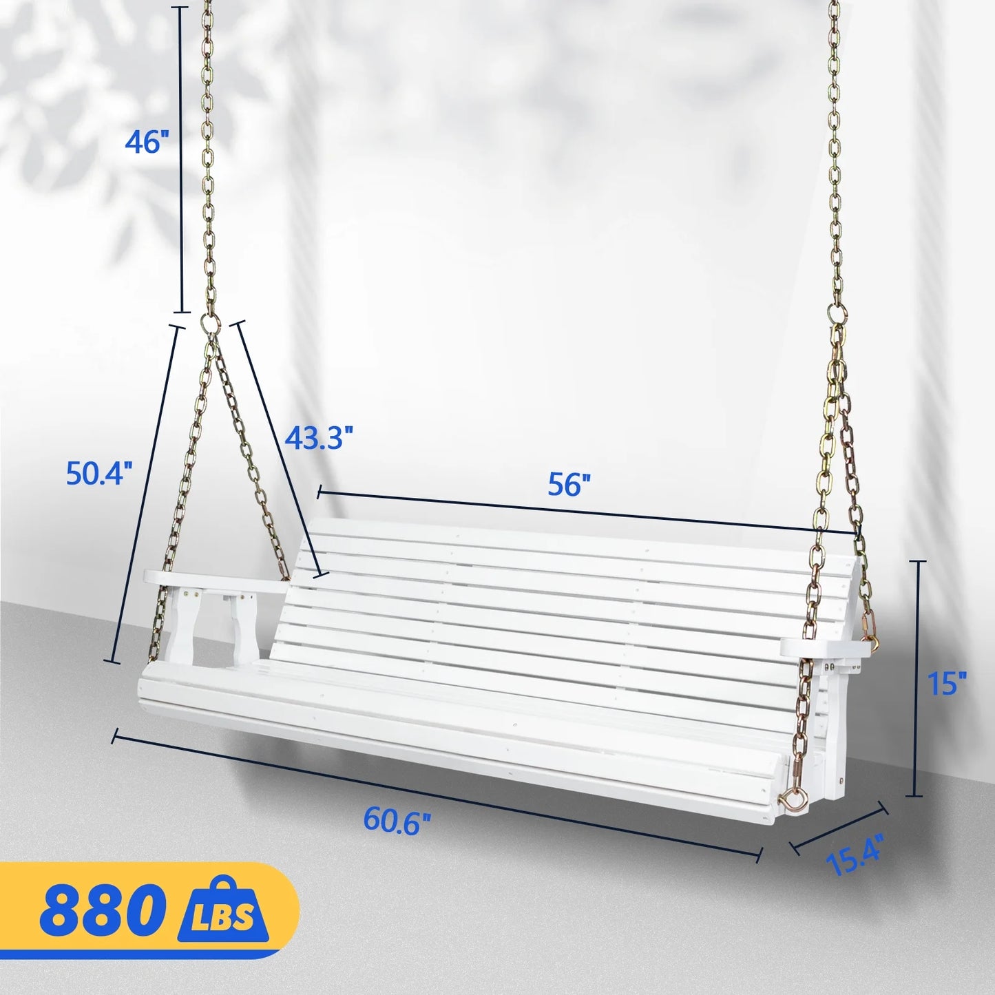 Zimtown Patio Wooden Porch Swing Swing Chair Bench Heavy Duty 880lbs with Hanging Chains for Outdoors,5 FT, White