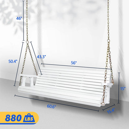 Zimtown Patio Wooden Porch Swing Swing Chair Bench Heavy Duty 880lbs with Hanging Chains for Outdoors,5 FT, White