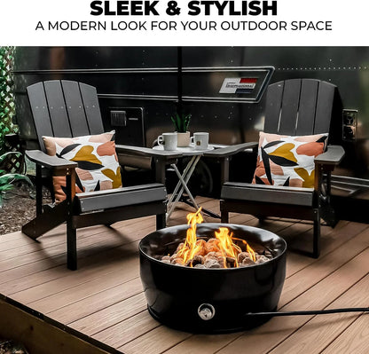 Outland Living Large Outdoor Propane Gas Fire Pit for Outside, 60,000 BTU/h, 24 inch with Lid - Modern Lake Country 800 Fire Bowl Firepit for Patio, Graphite Gray