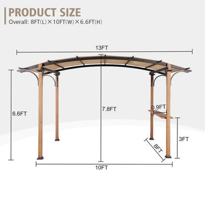 GAZEBETER 8.5 ft x 13 ft Outdoor Pergola with Arched Canopy,Natural Wood Looking Finish and Tan Shade for Backyard,Garden,Patio,Barbecue,Beige