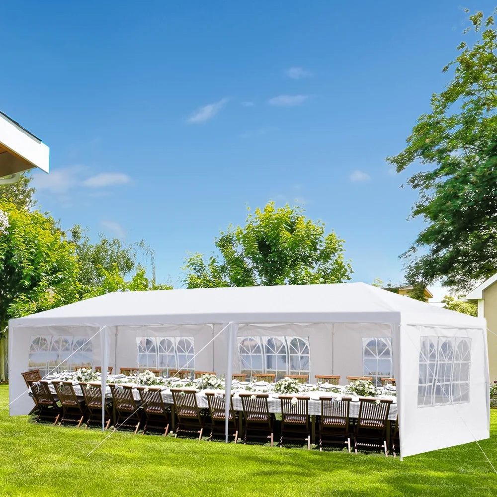10'x30' Canopy Tent, Canopy Party Tent with 5 Removable Sidewalls,Waterproof Gazebo Tent for Patio/Outdoor/Wedding Parties and Events, White