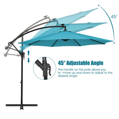 Costway 10 Ft Patio Solar LED Offset Umbrella 40 Lights Crank Base Turquoise