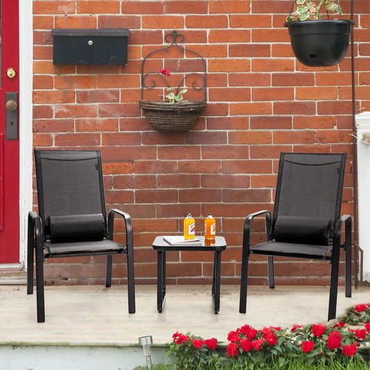 Costway 3PCS Patio Bistro Furniture Set Adjustable Back Stackable Chairs Black