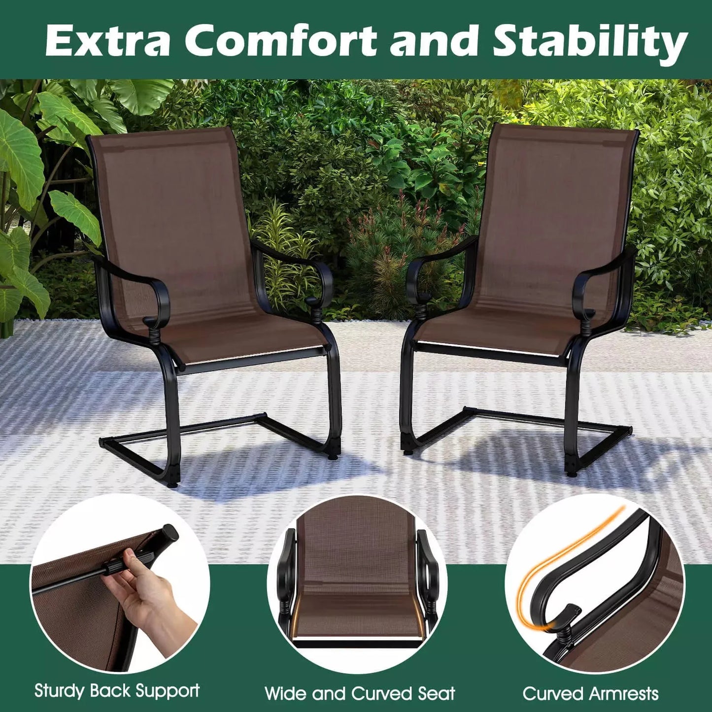 Harmijoy Set of 2 Patio Chairs C-Spring Motion Chairs w/Quick-drying & Breathable Fabric