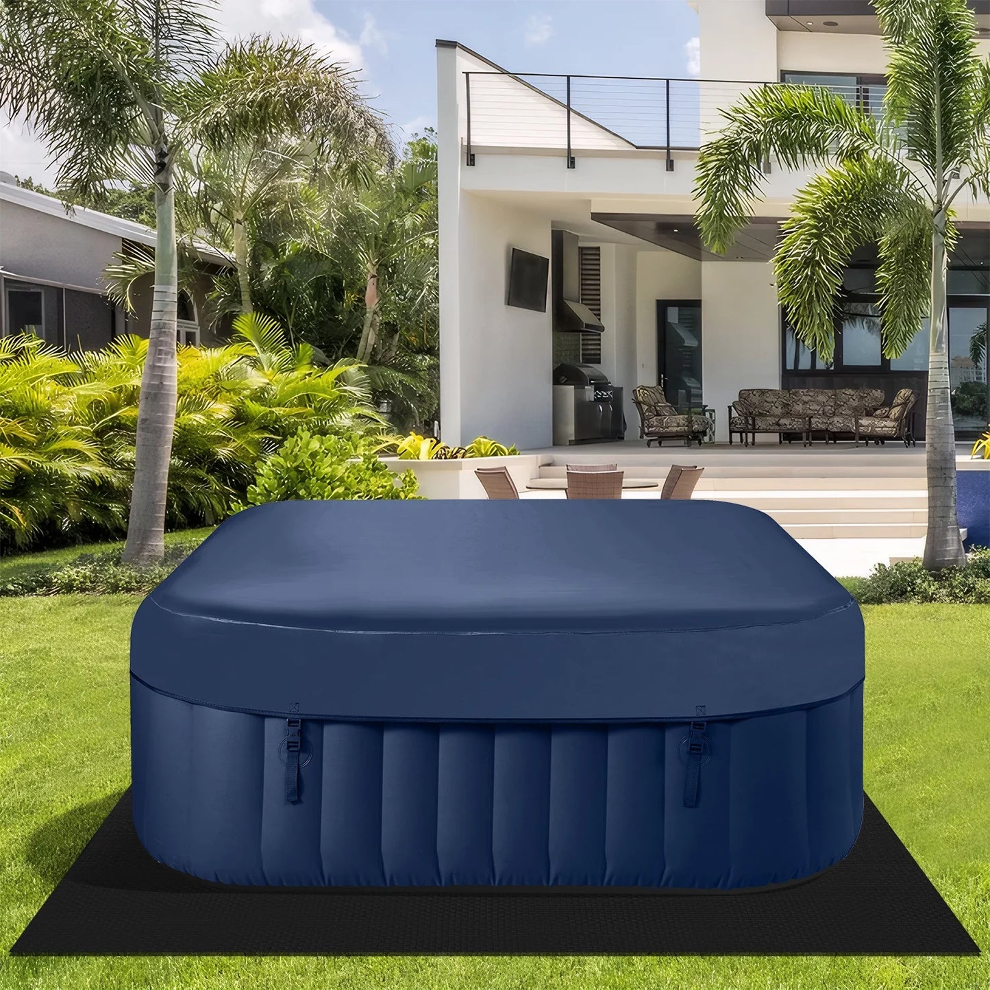 Hot Tub for 4-6 Person, Seizeen Outdoor Patio Large Inflatable Hot Tub Home SPA, with 130pcs Massage Jets, 910L, 4 Filters, 2 Cup Holders, Lockable Cover, Storage Bag, Max 104° F, 73in, Navy