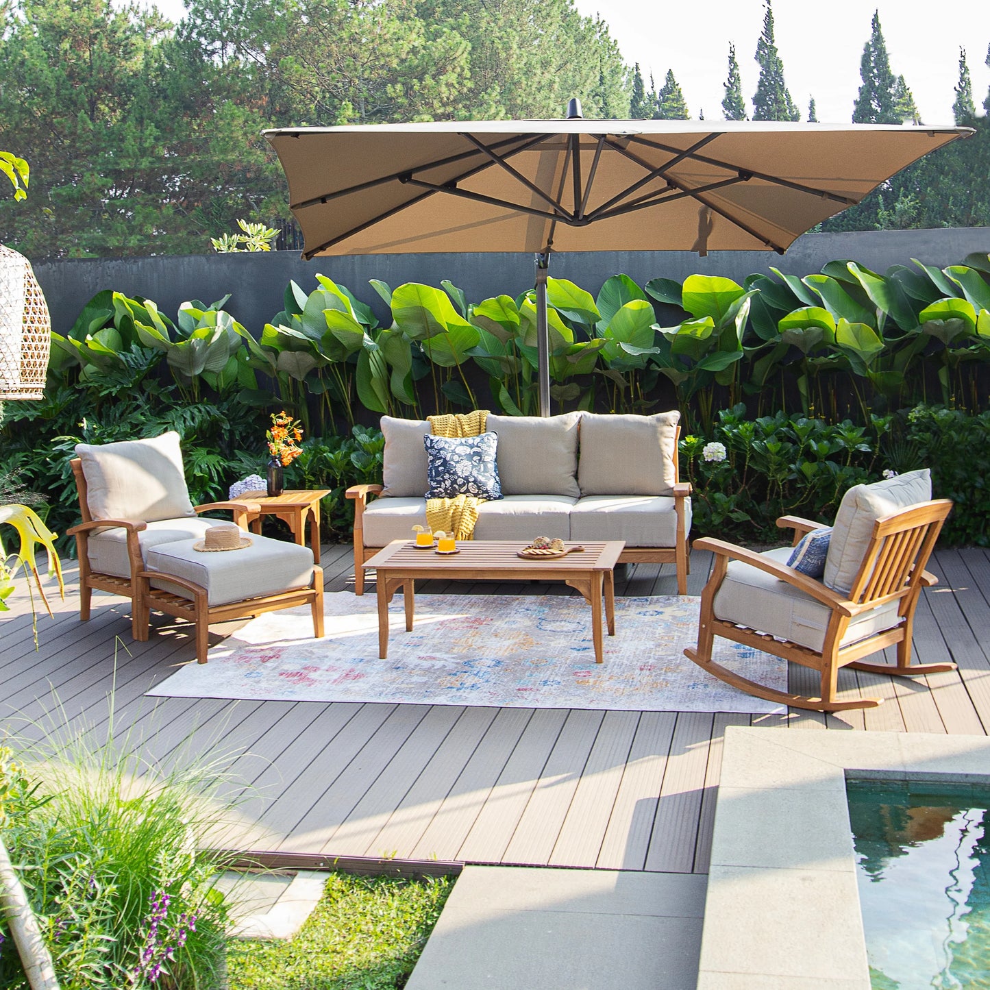 Cambridge Casual Leon Teak Patio Club Chair with Cushion Beige