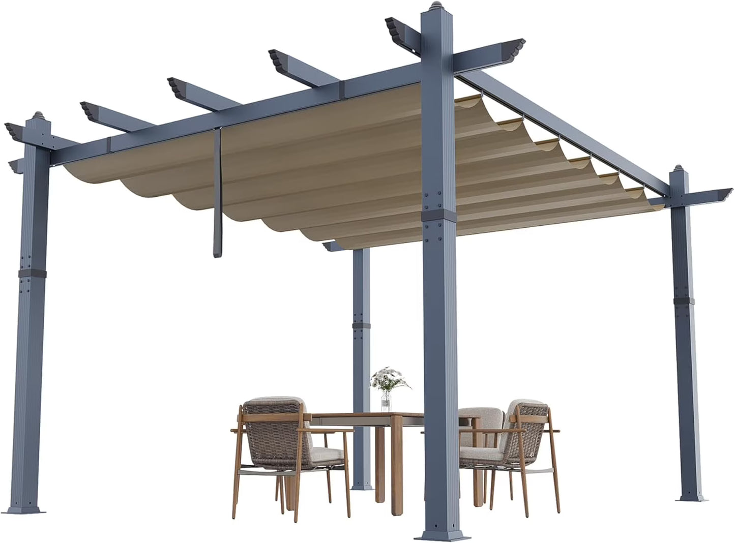 10x13 Ft Aluminum Pergola,Outdoor Metal Gazebo with Adjustable Canopy,Reinforced Frame Outdoor Shelter for Backyard,Patio Lawn and Deck - Wood grain beige