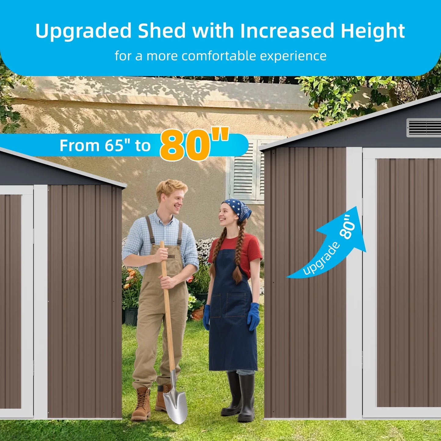 DISHUP Outdoor Storage Shed, 8x6 ft Metal Shed with WindowLockable Doors, Ideal for Backyard, Garden and Patio