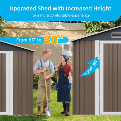 DISHUP Outdoor Storage Shed, 8x6 ft Metal Shed with WindowLockable Doors, Ideal for Backyard, Garden and Patio