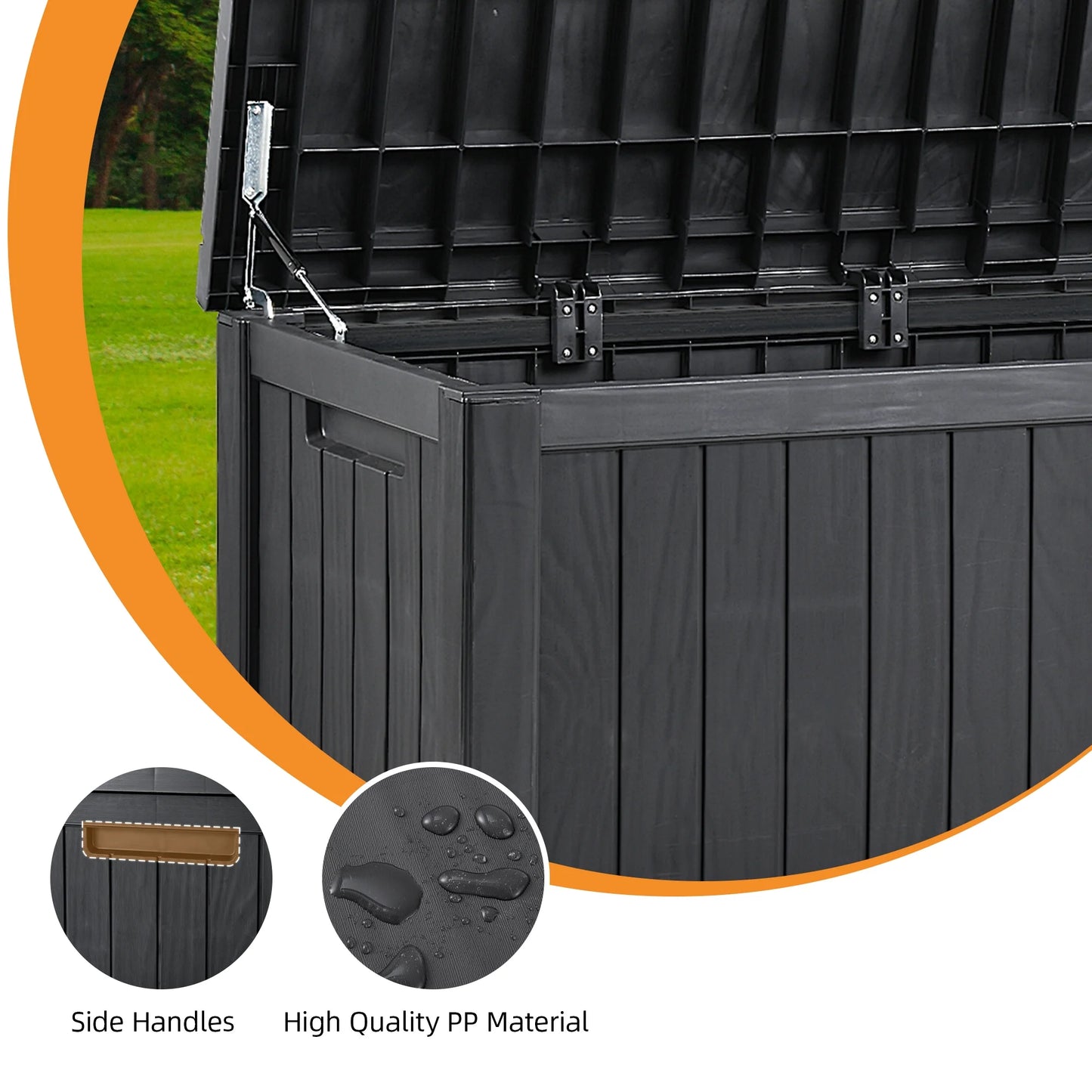 Dextrus Outdoor Storage Deck Box 120 Gallon - Large Resin Patio Storage for Outdoor Pillows, Garden Tools and Pool Supplies - Waterproof and Lockable (Dark Grey)