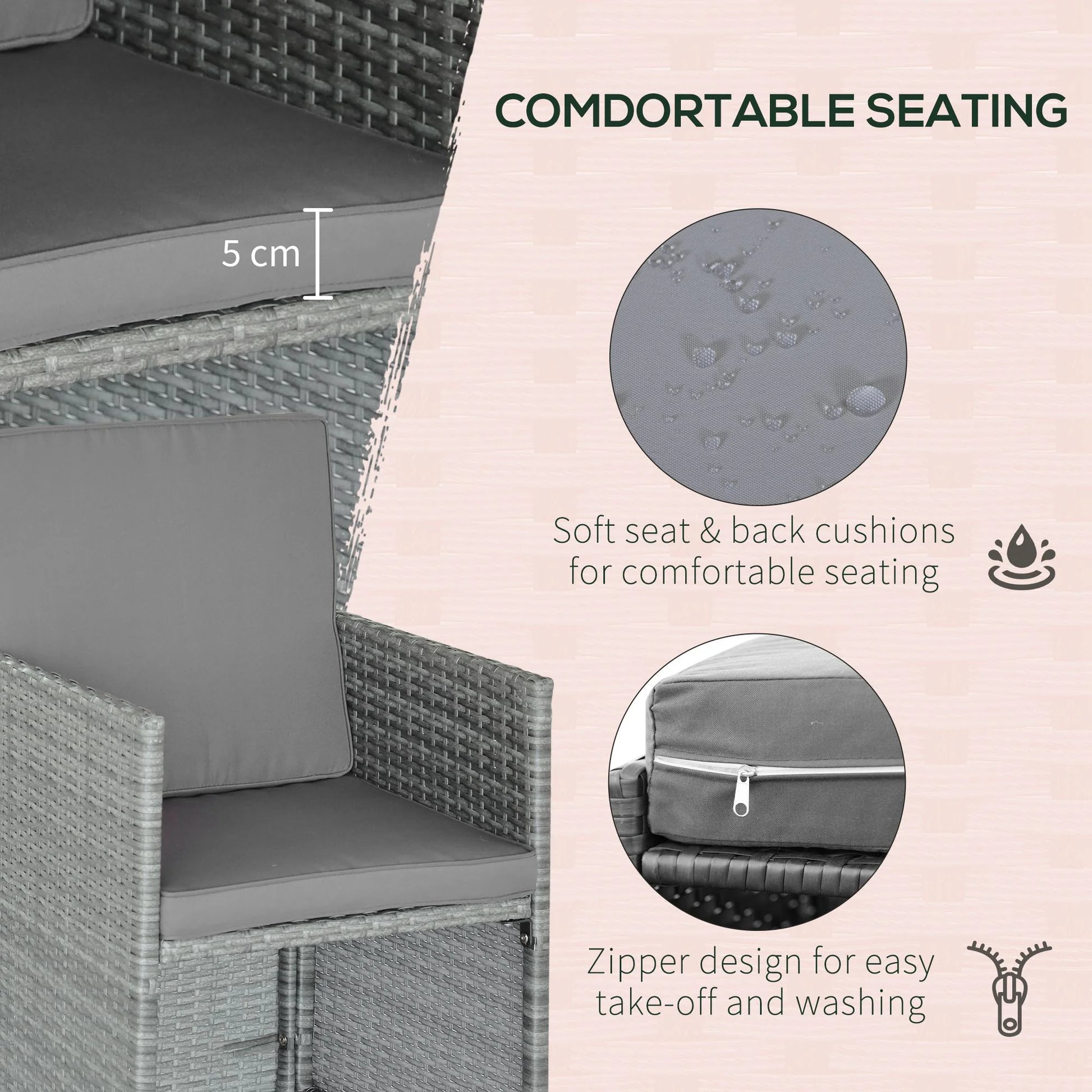 Outsunny 9 Piece Patio Wicker Dining Sets, Space Saving Outdoor Sectional Conversation Set, with Dining Table, Ottoman and Chair & Cushioned for Lawn Garden Backyard, Dark Grey