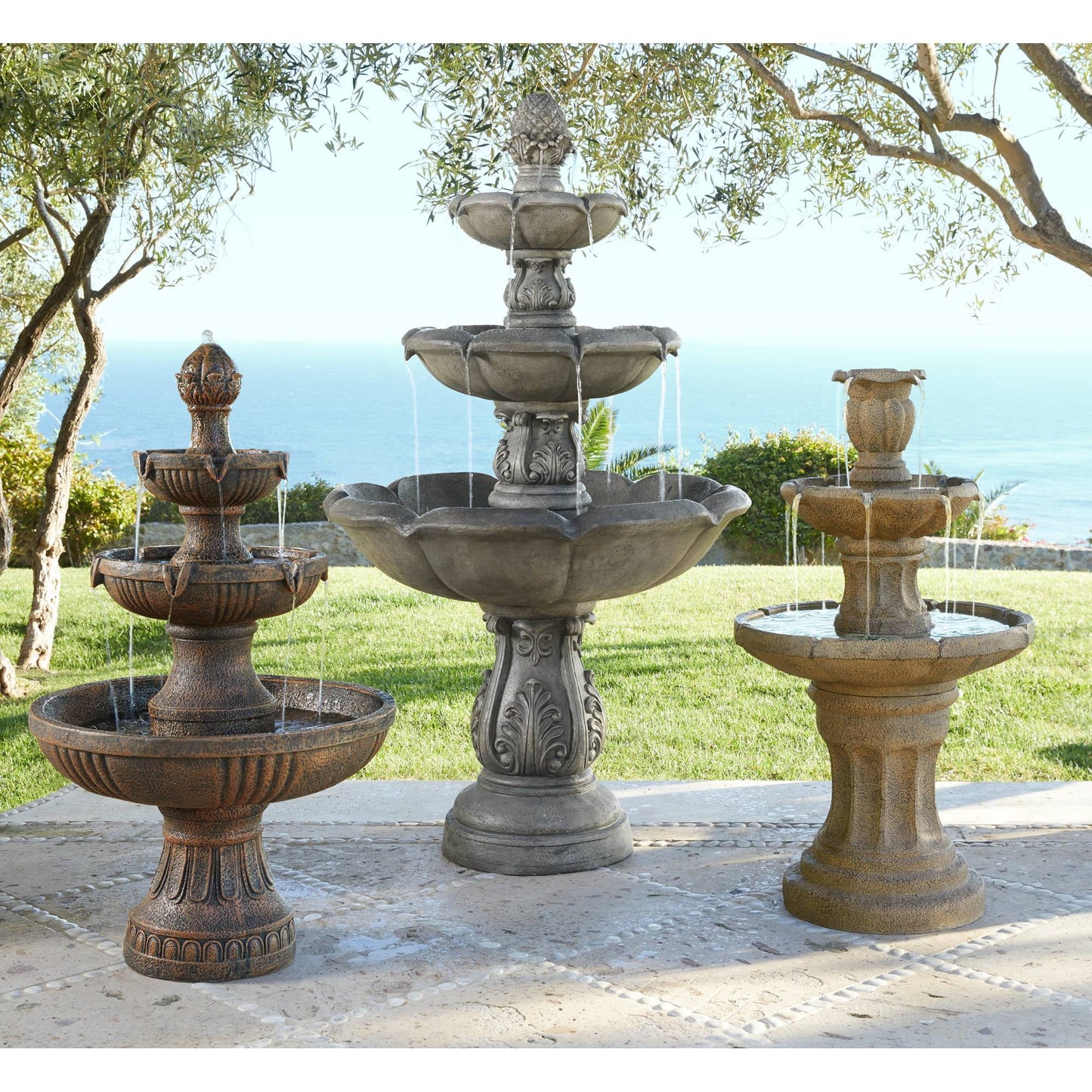 Ravenna 43" High Large Italian Indoor Outdoor Decor Faux Stone Floor Fountain Waterfall Outside Garden Patio