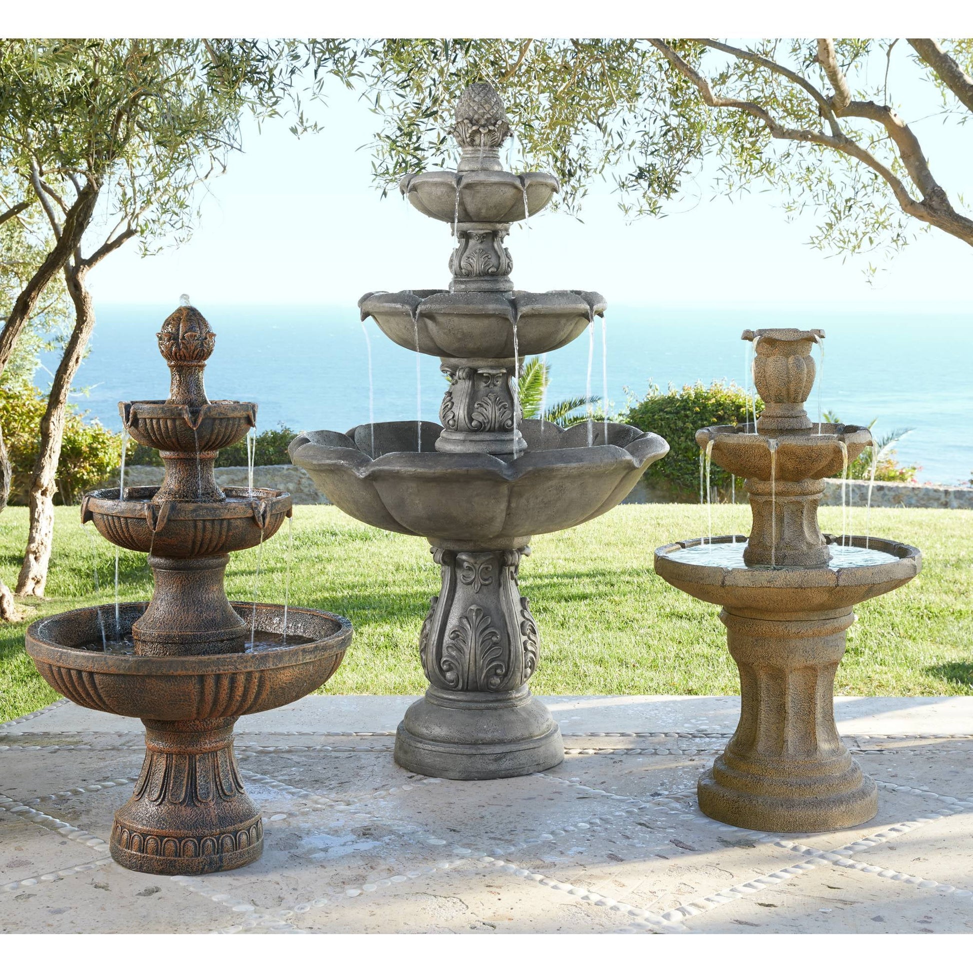 Ravenna 43" High Large Italian Indoor Outdoor Decor Faux Stone Floor Fountain Waterfall Outside Garden Patio
