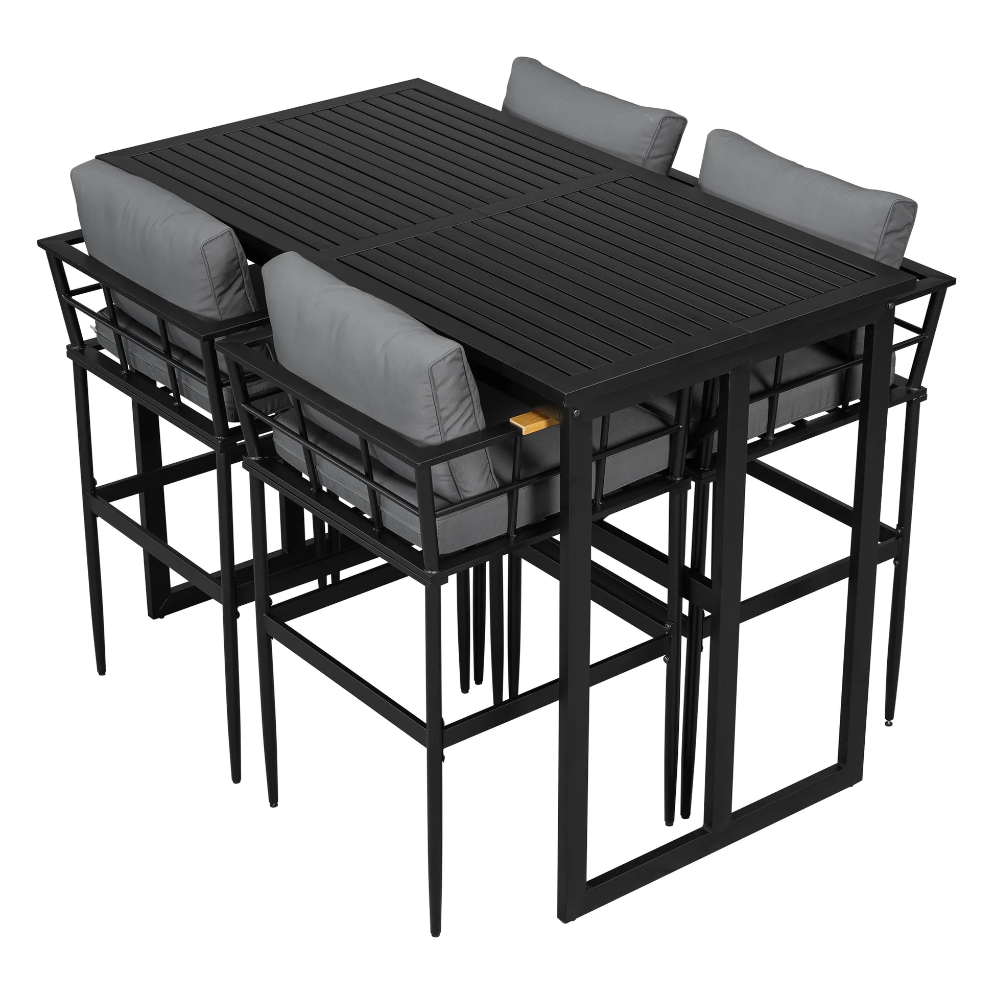 Harper & Bright Designs Iron Outdoor Counter Height Dining Set for 4, 5 Pieces All-Weather Patio Dining Furniture Set with Table and 4 Chairs for Pub Backyard Balcony Garden, Gray