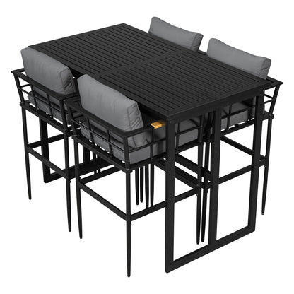 Harper & Bright Designs Iron Outdoor Counter Height Dining Set for 4, 5 Pieces All-Weather Patio Dining Furniture Set with Table and 4 Chairs for Pub Backyard Balcony Garden, Gray