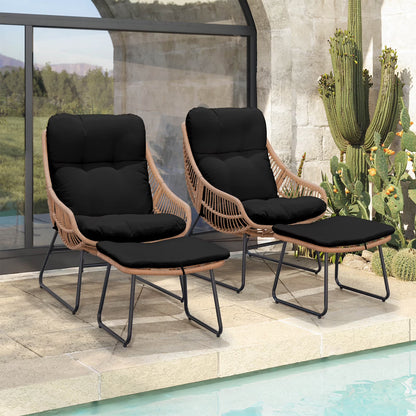 Tappio Wicker Papasan Egg Chair with Ottoman, Outdoor Patio Basket Lounge Chair Indoor Oversized Egg Lounger with Thick Cushion for Living Room Bedroom Balcony Porch, Black