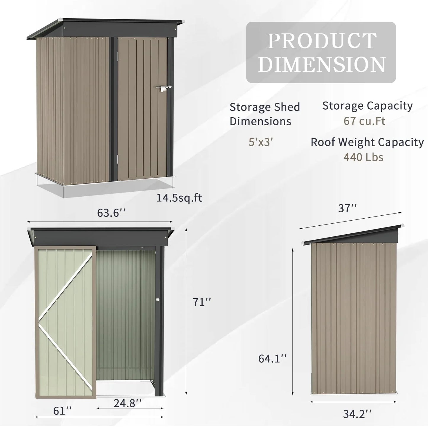 Devoko 5×3 ft.Patio Metal Shed, Lockable Garden Shed for Outdoor Backyard Patio Storage