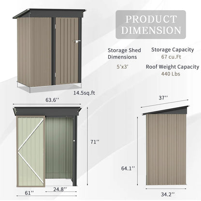 Devoko 5×3 ft.Patio Metal Shed, Lockable Garden Shed for Outdoor Backyard Patio Storage