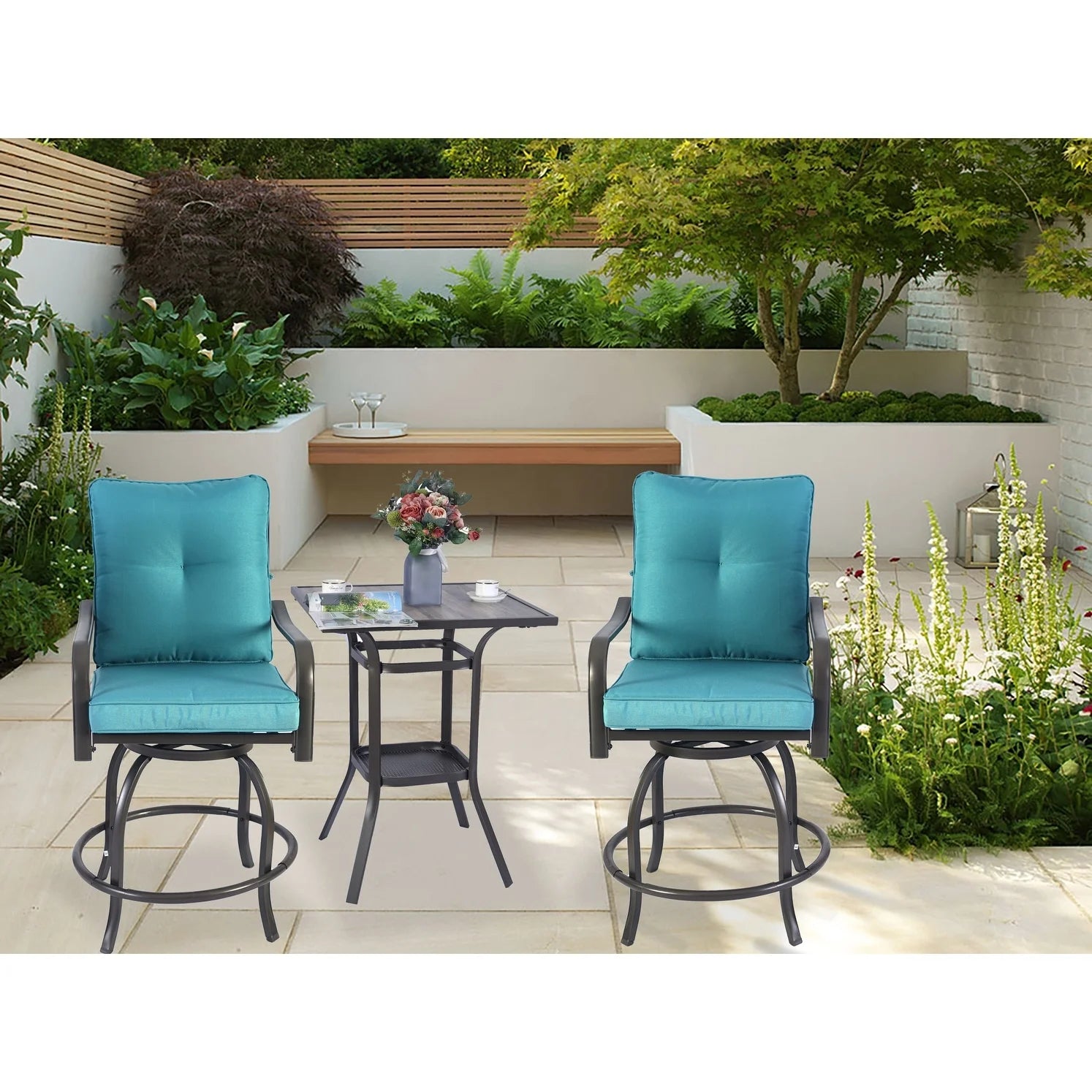 Kozyard Isabella High Swivel Bar Stools/Chair Set for Home Patio, Back Yard, Cafes, Bistro, Restaurants and Chic Bars (Aqua)