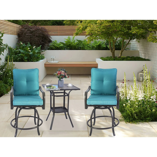 Kozyard Isabella High Swivel Bar Stools/Chair Set for Home Patio, Back Yard, Cafes, Bistro, Restaurants and Chic Bars (Aqua)