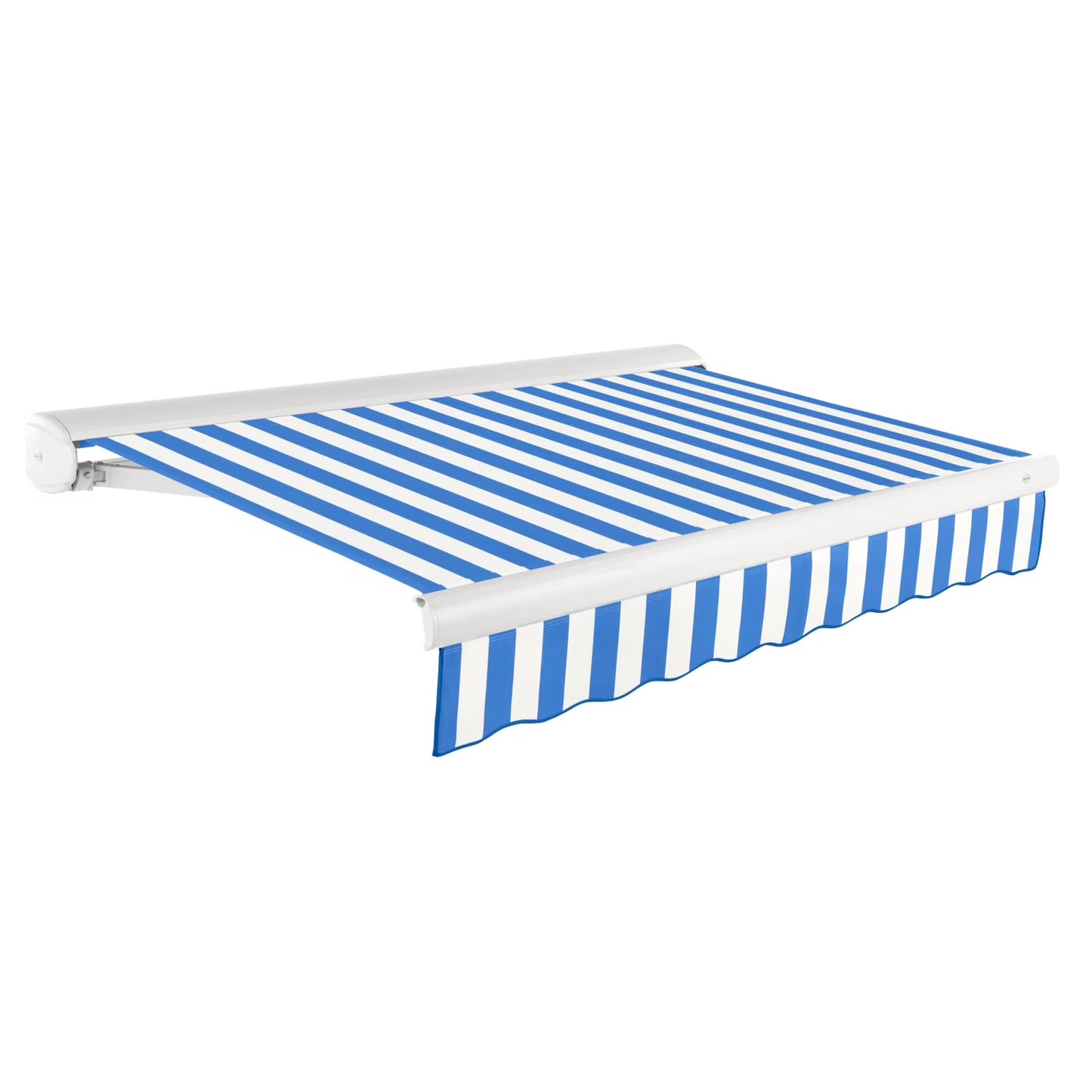 Awntech 10 Ft Key West Manual Heavy Duty Patio Retractable Awning with Cassette (120in x 9.38in x 96in), Bright Blue/White Stripe