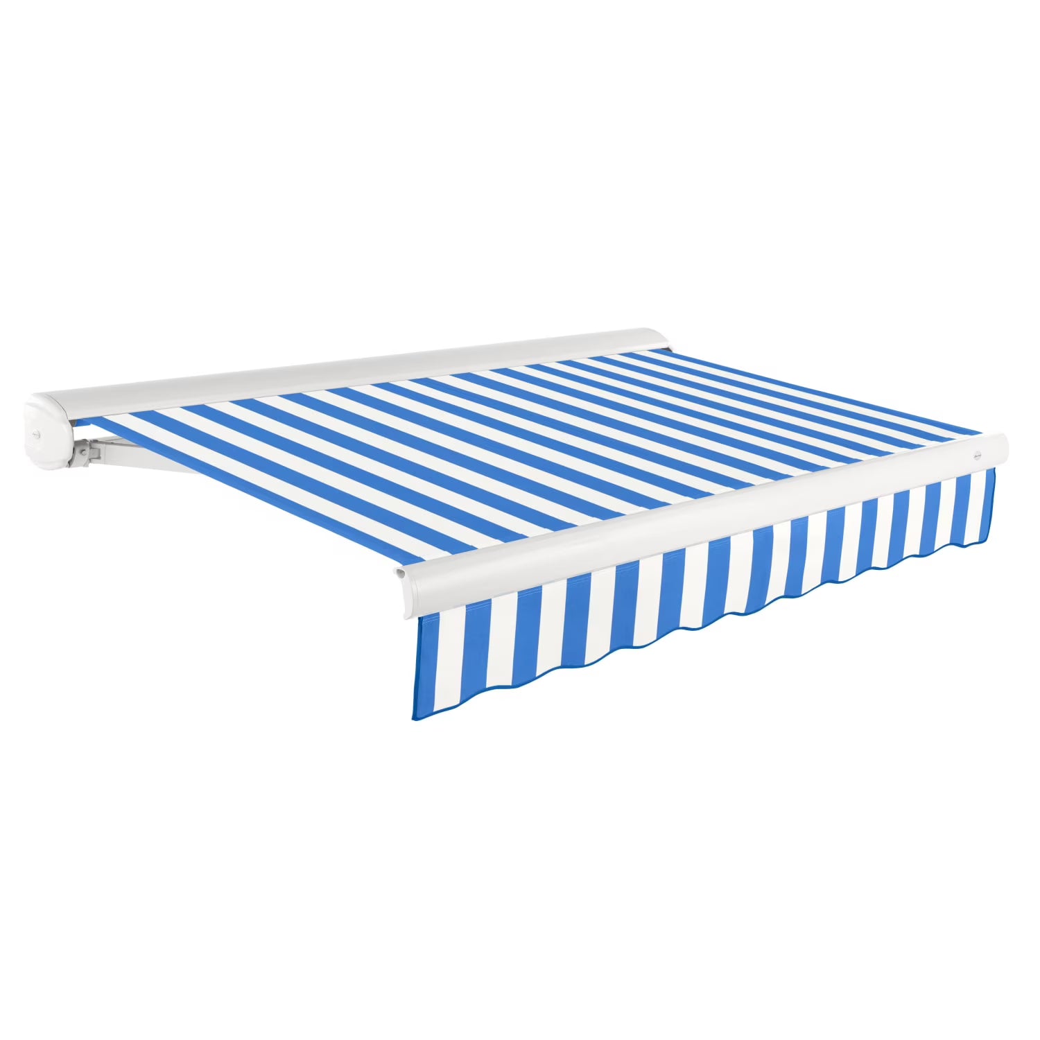 Awntech 10 Ft Key West Manual Heavy Duty Patio Retractable Awning with Cassette (120in x 9.38in x 96in), Bright Blue/White Stripe