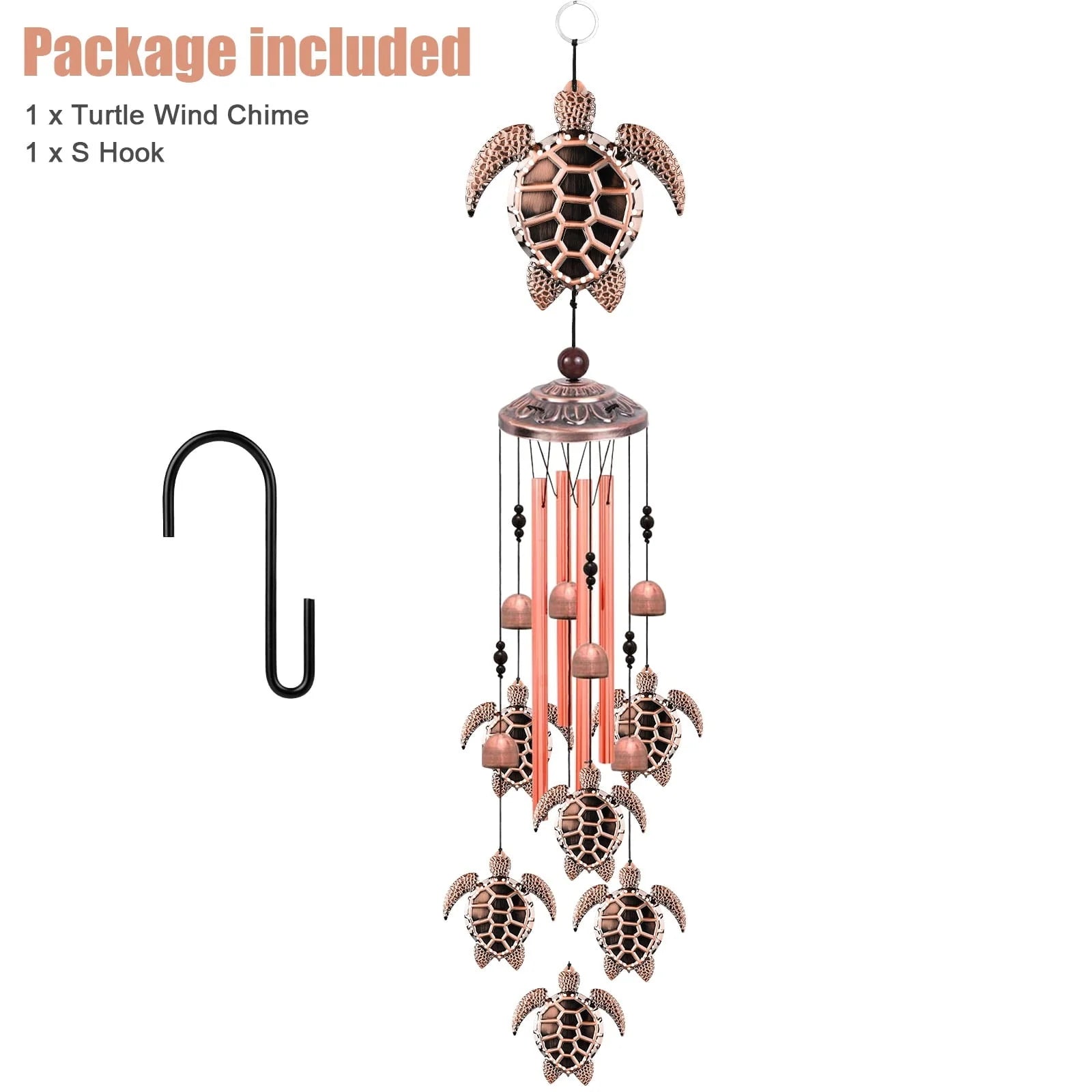 Turtle Wind Chimes Outdoor, EEEkit 33" Large Retro Wind Chimes Bell, Garden Wind Chimes with 4 Aluminum Tuned and 7 Turtles for Indoor Outdoor Garden Patio Decor