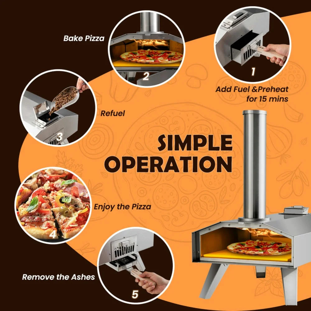Topcobe Portable Stainless Steel Outdoor Pizza Oven with 12 Inch Pizza Stone, Cooking Space for Backyard, Patio and Parties