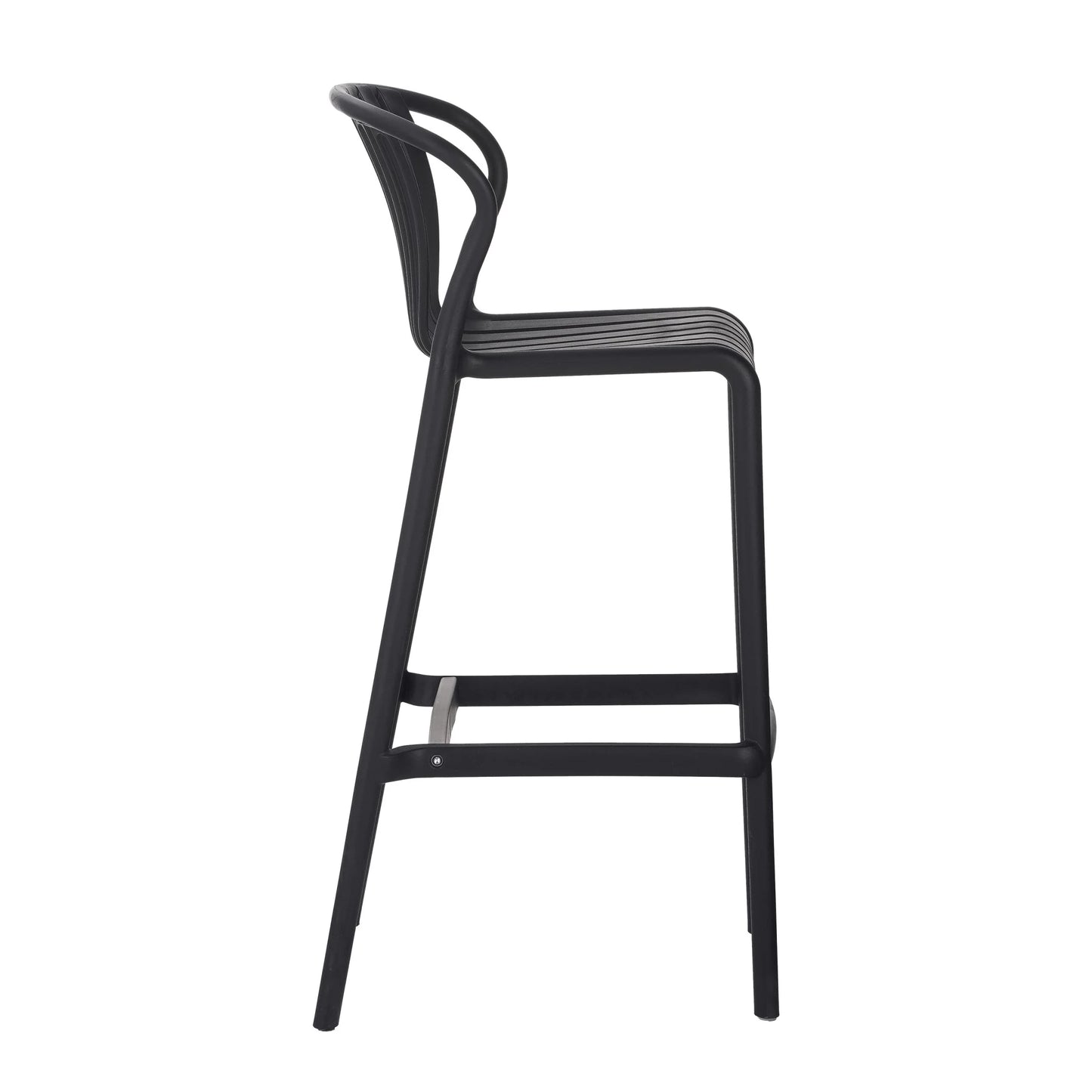 Orion 29.5" Modern Outdoor Patio Bar Stools, Perforated Slat Back, Black, Set of 2