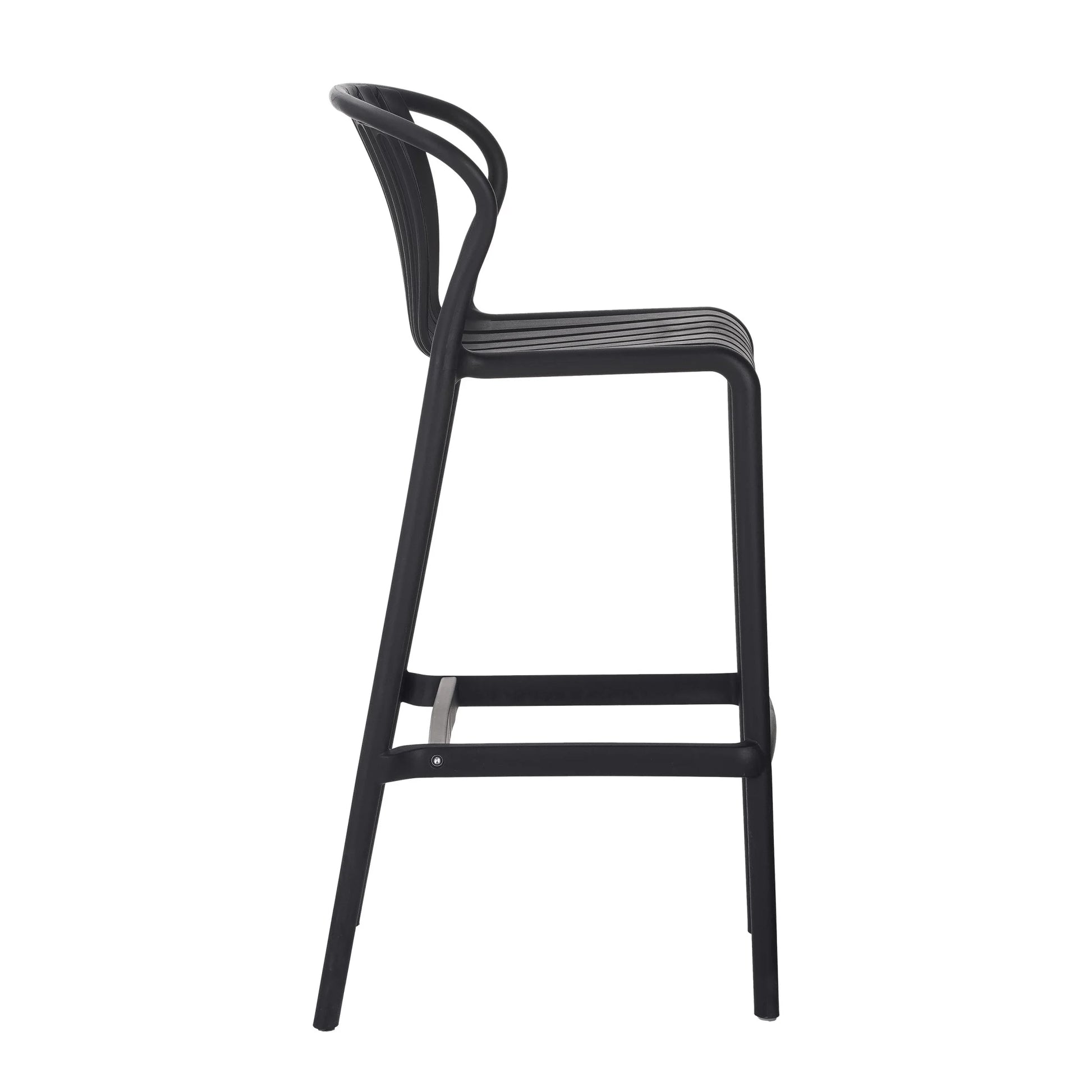 Orion 29.5" Modern Outdoor Patio Bar Stools, Perforated Slat Back, Black, Set of 2