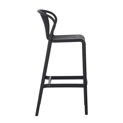 Orion 29.5" Modern Outdoor Patio Bar Stools, Perforated Slat Back, Black, Set of 2