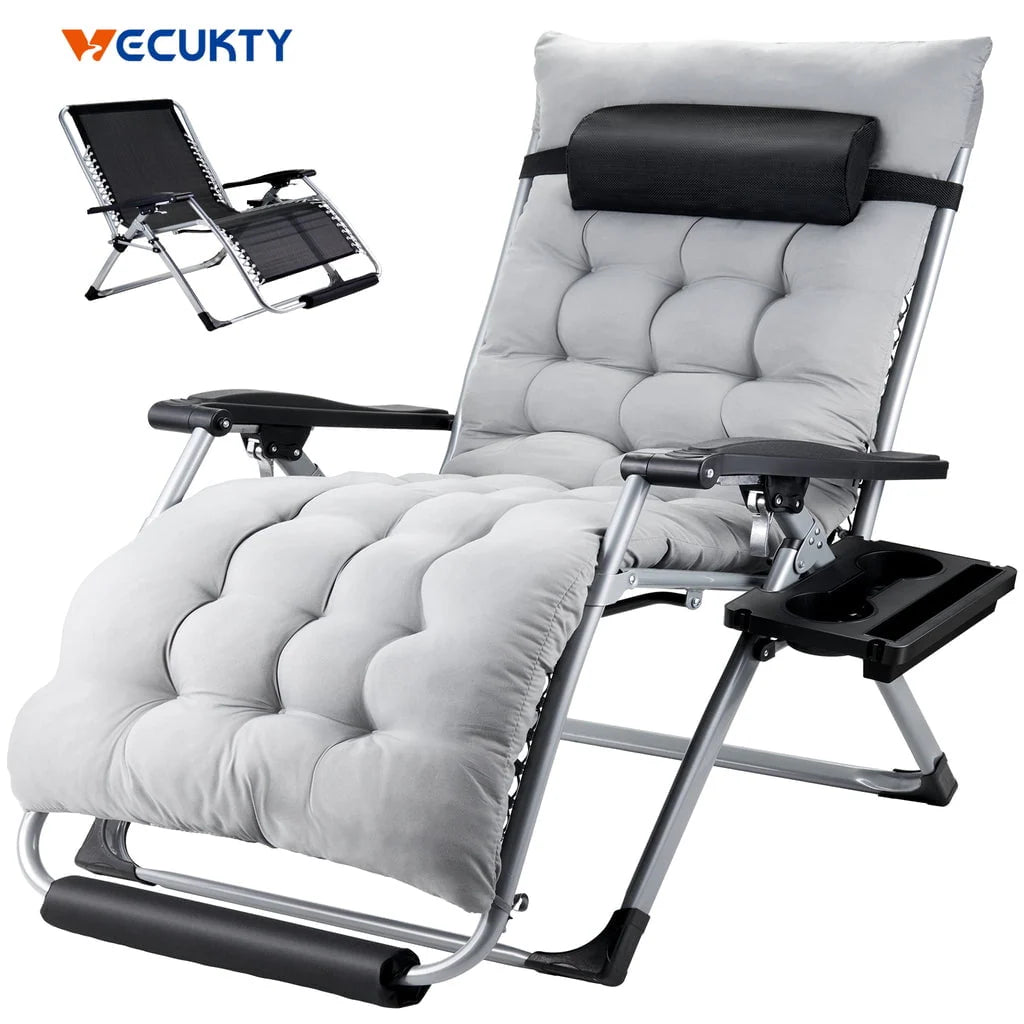 Oversized Zero Gravity Chair,VECUKTY Oversized XL Ergonomic Patio Recliner Folding Reclining Chair for Indoor and Outdoor,Gray