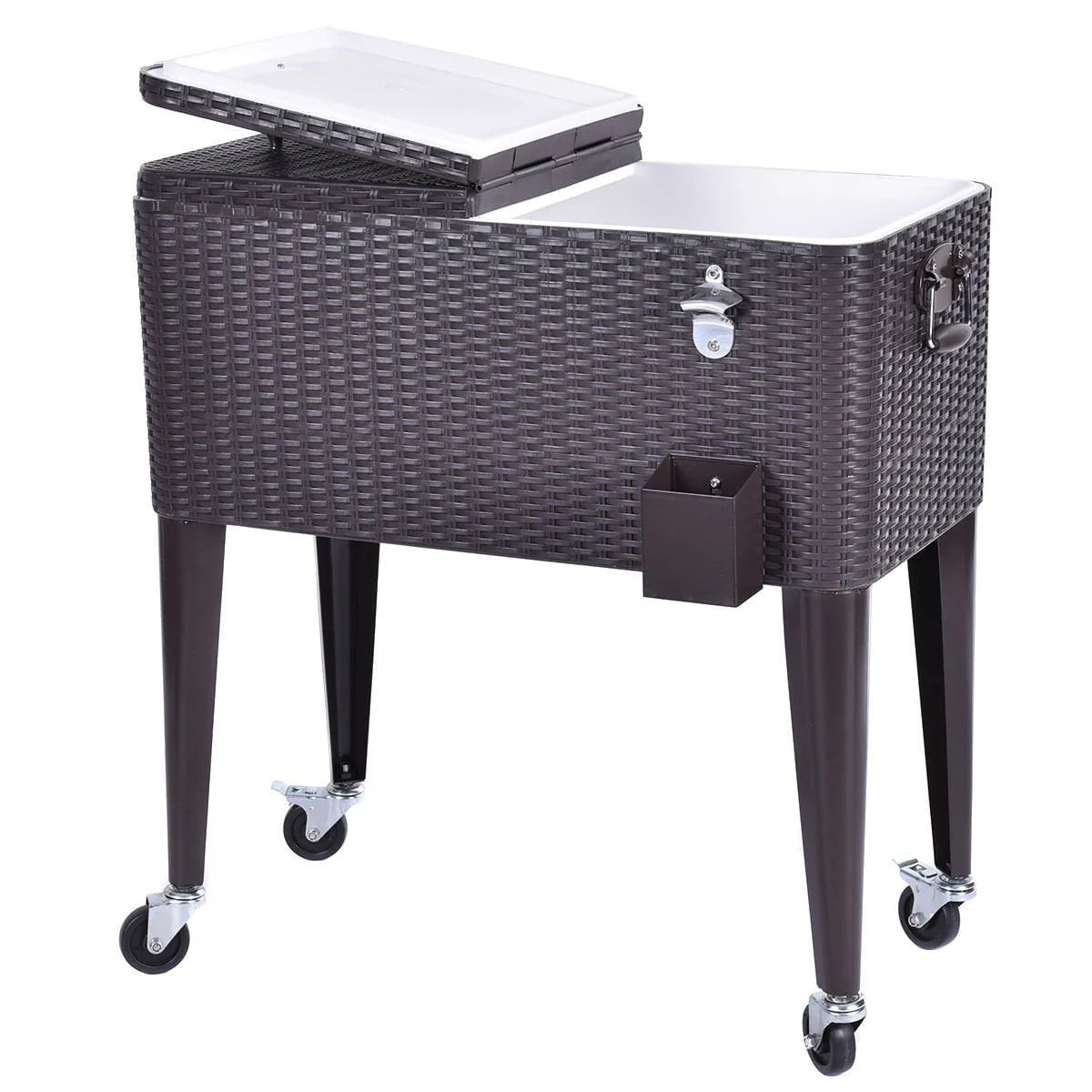 UBesGoo Outdoor Patio 80 Quart Party Portable Rolling Cooler Wheeled Ice Chest with Bottle Opener, Brown Rattan