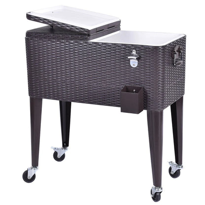 UBesGoo Outdoor Patio 80 Quart Party Portable Rolling Cooler Wheeled Ice Chest with Bottle Opener, Brown Rattan